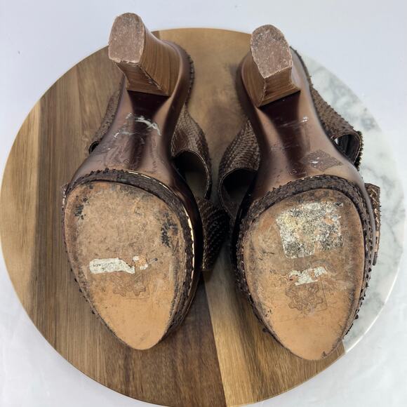 CE FOU SHOO BRONZE Leather Slip On Metal Buckle Platform HIGH HEEL Size 9 - Picture 11 of 11